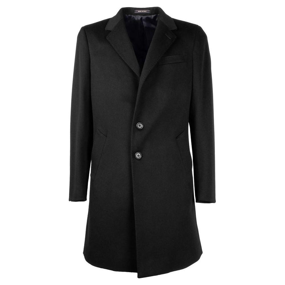 Made in Italy Elegant Black Virgin Wool Men's Coat Made in Italy