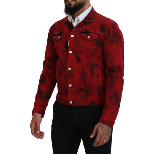 Dsquared² Red Black Tie Dye Collared Men Denim Jacket Dsquared²