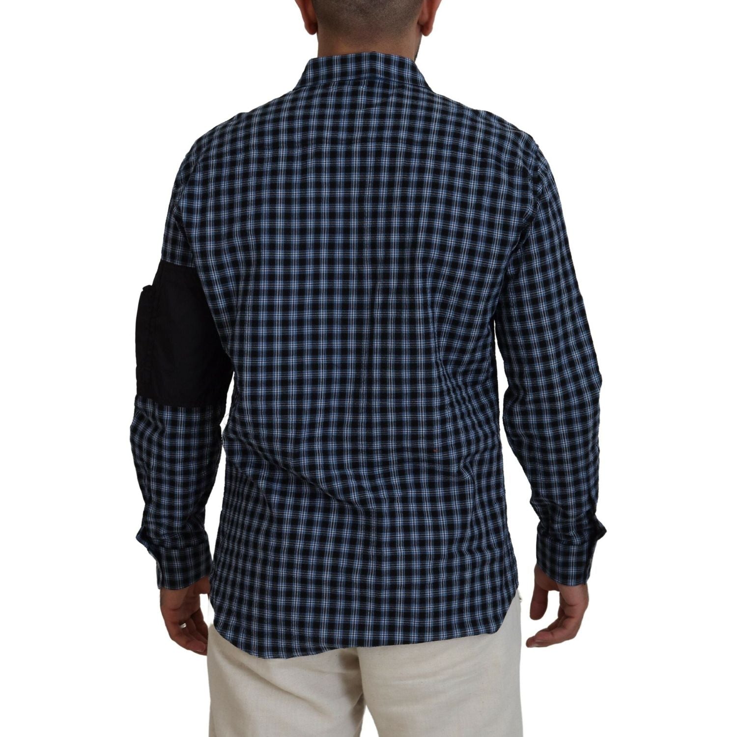 多色黑色手臂格子男式长袖衬衫