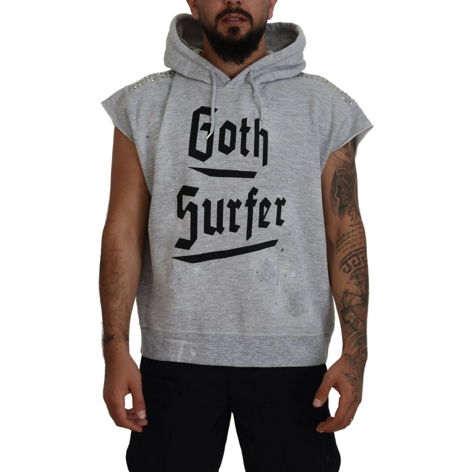 浅灰色棉质短袖连帽T恤