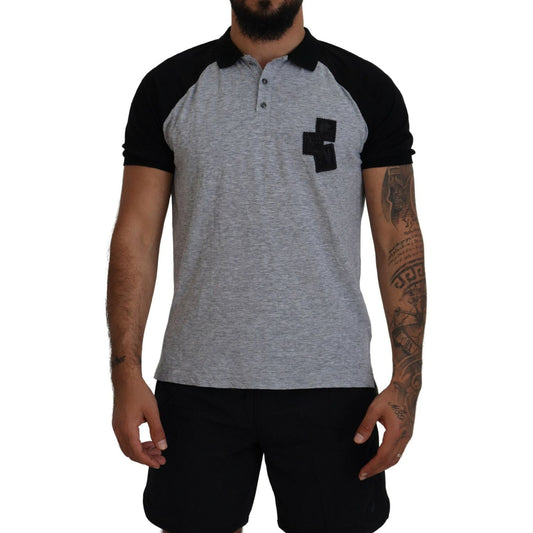 Dsquared² Gray Black Cotton Short Sleeves Collared T-shirt Dsquared²