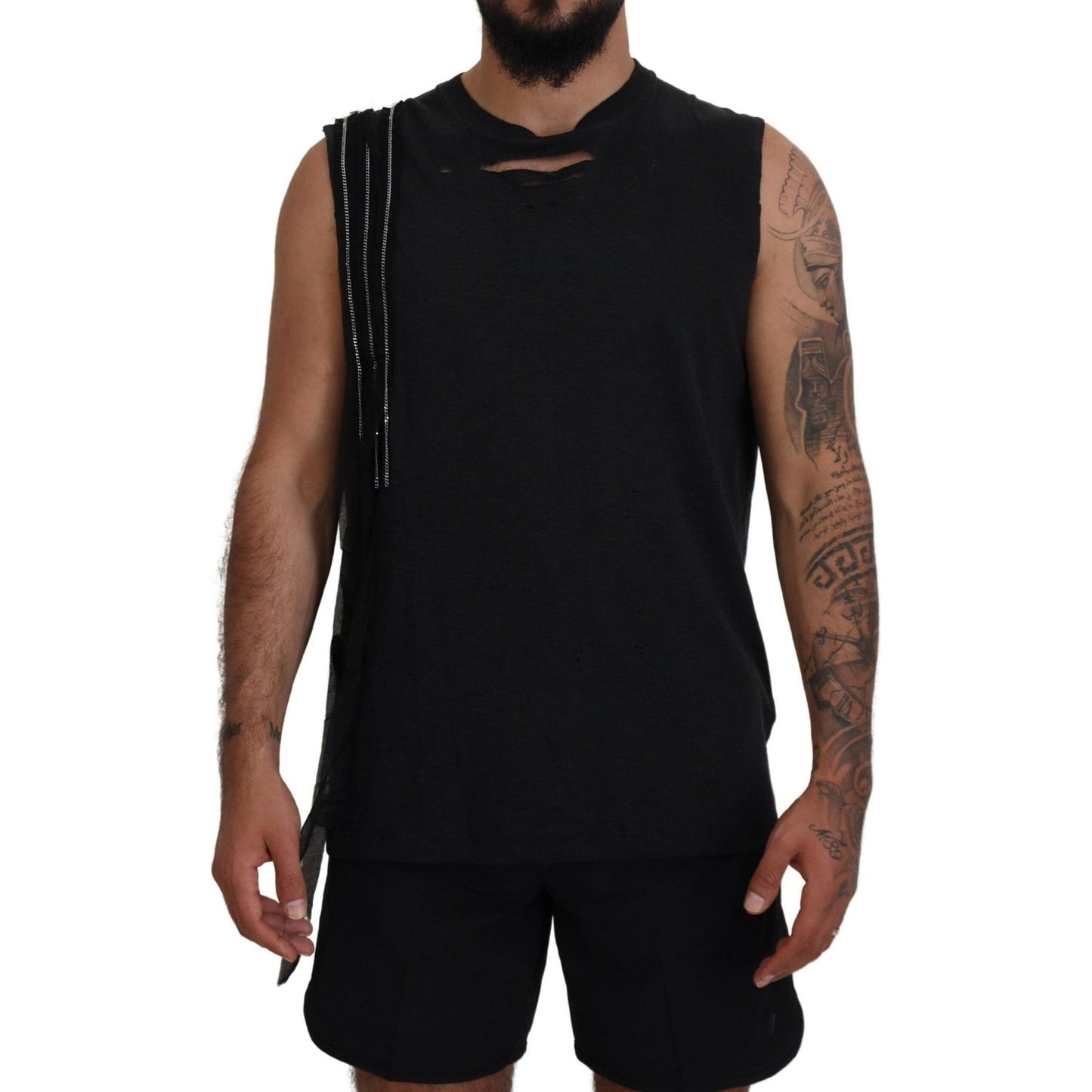 Dsquared² Black Chain Embellished Sleeveless Men Tank T-shirt Dsquared²