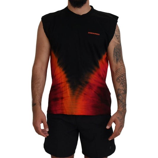 Dsquared² Black Orange Cotton Sleeveless Tank T-shirt Dsquared²