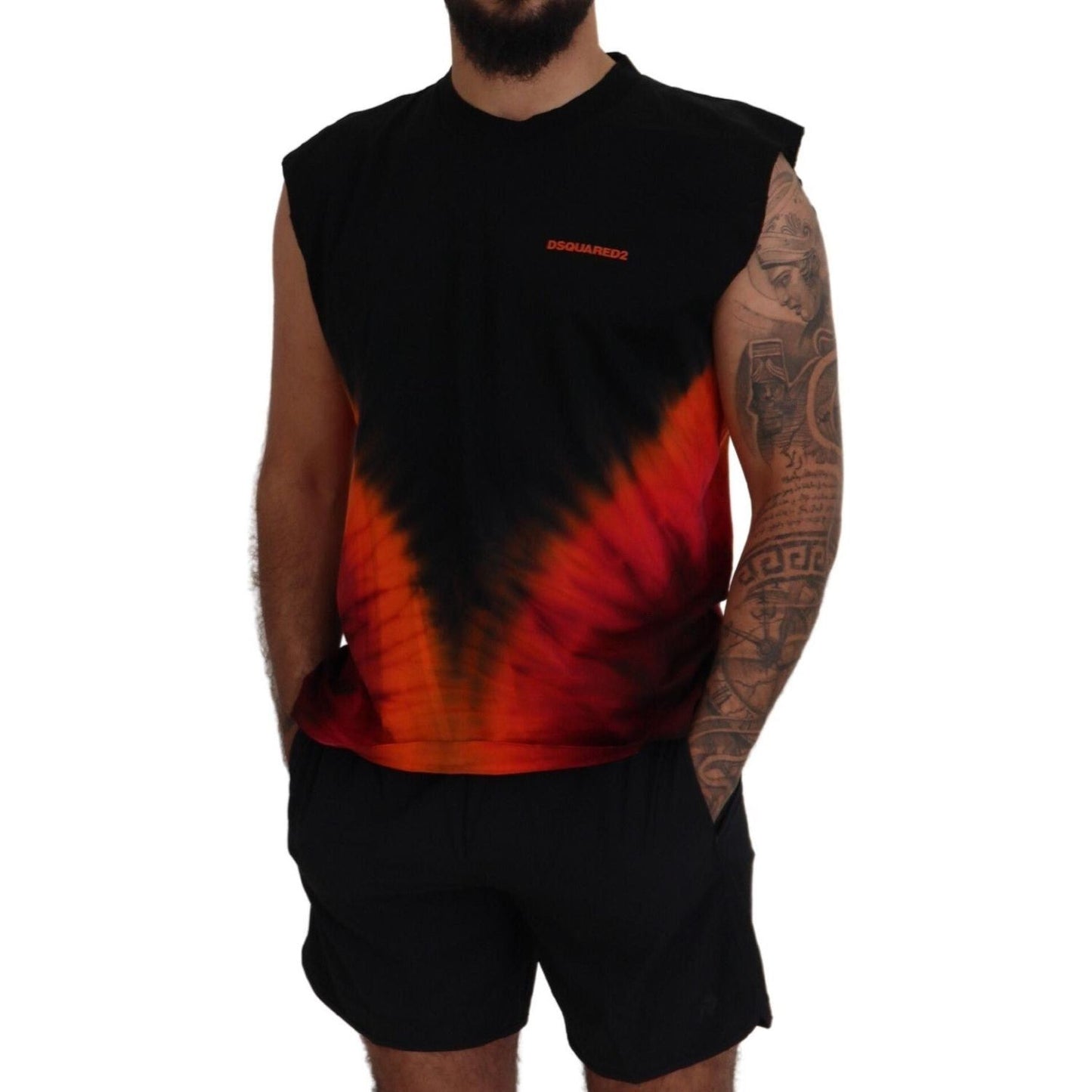 Dsquared² Black Orange Cotton Sleeveless Tank T-shirt Dsquared²