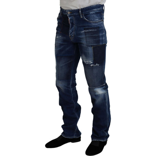 Dsquared² Blue Washed Patchwork Straight Fit Denim Jeans Dsquared²