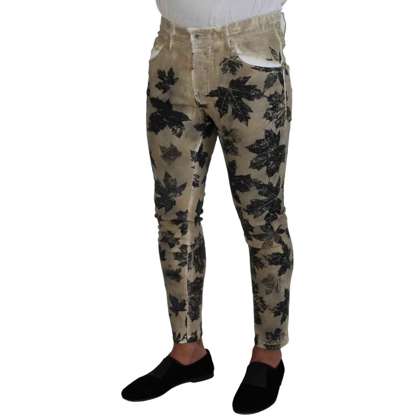 Dsquared² Brown Cotton Printed Skinny Men Casual Denim Jeans Dsquared²