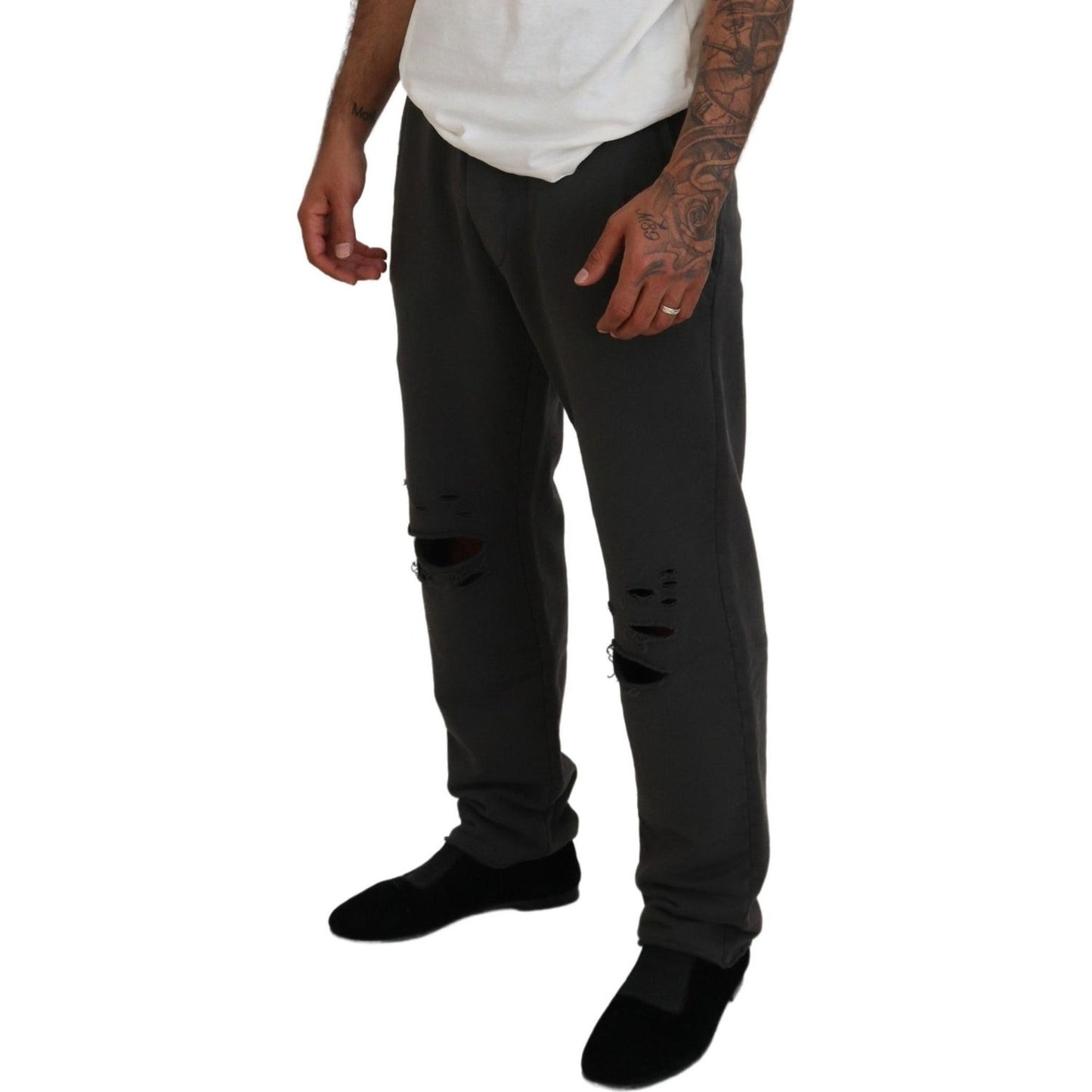 Dsquared² Dark Gray Cotton Men Casual Tattered Pants Dsquared²