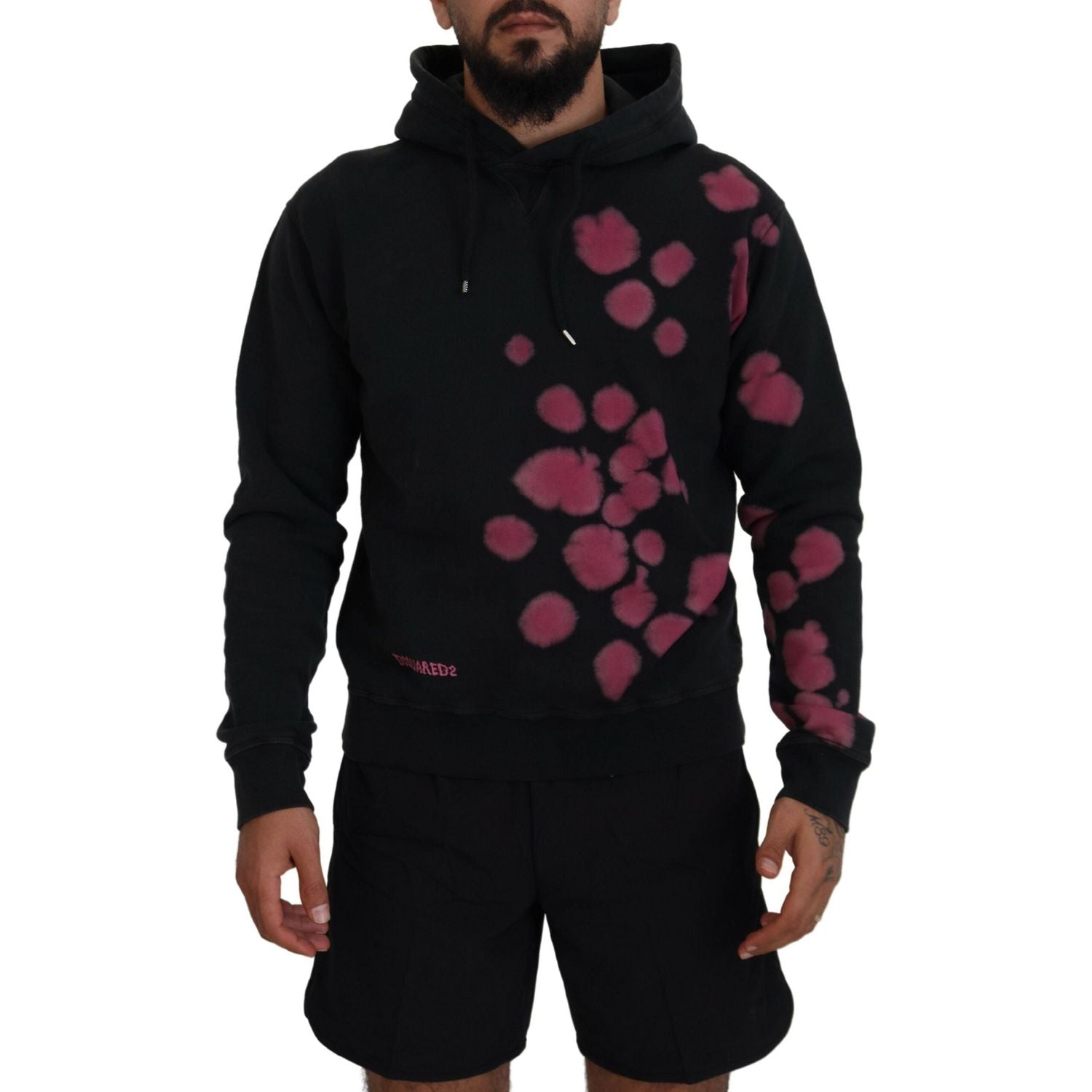 黑色扎染棉质连帽运动衫