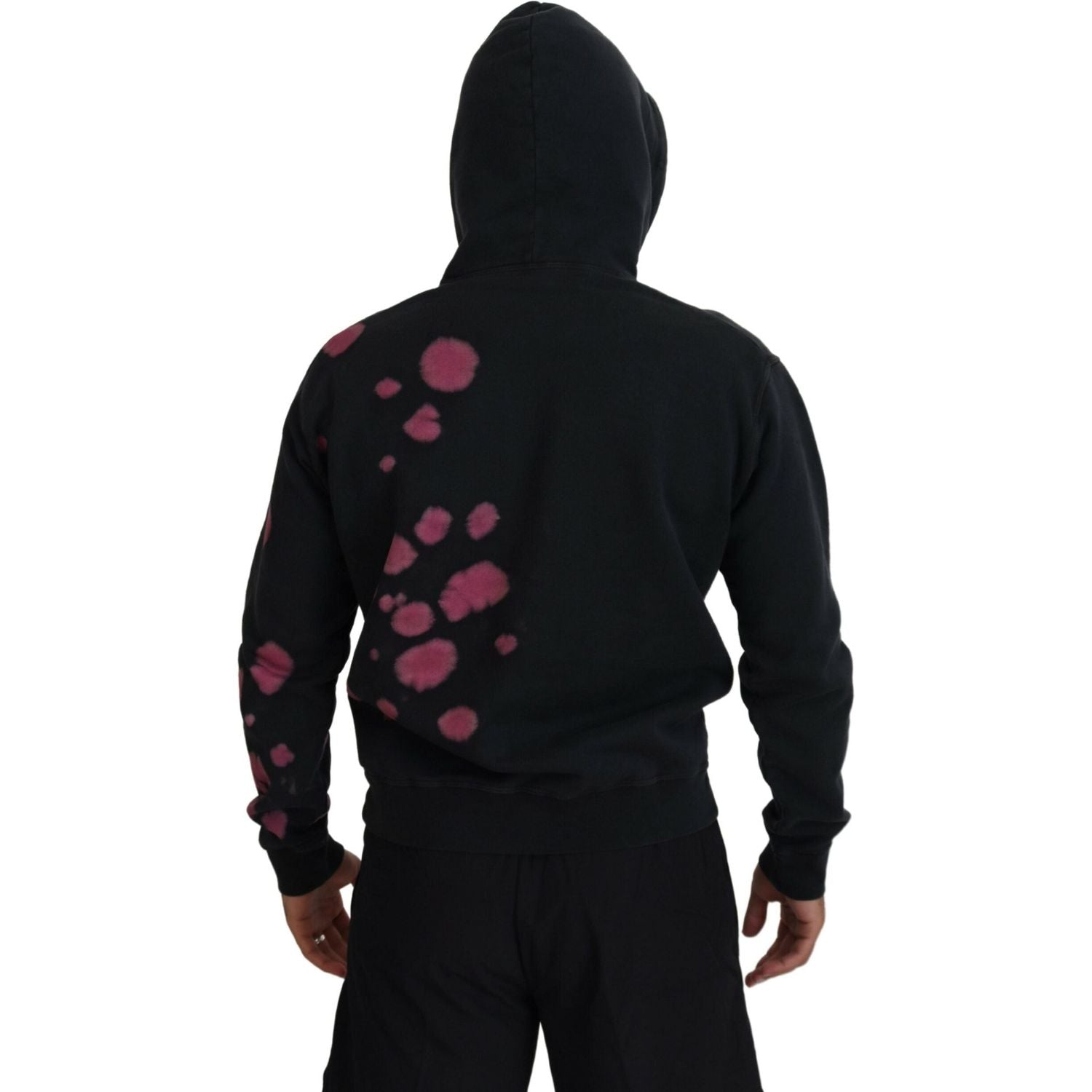 黑色扎染棉质连帽运动衫