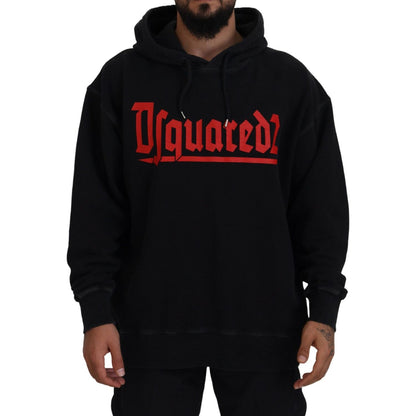 Dsquared² Black Cotton Hooded Printed Men Pullover Sweater 1728,67345645728,Black,Clothing,Dsquared²,Hoodies - Sweaters - Clothing,IT48 | M,Material: 100% Cotton,Men,Preowned / Defect,Sweaters - Clothing,Sweaters - Men - Clothing