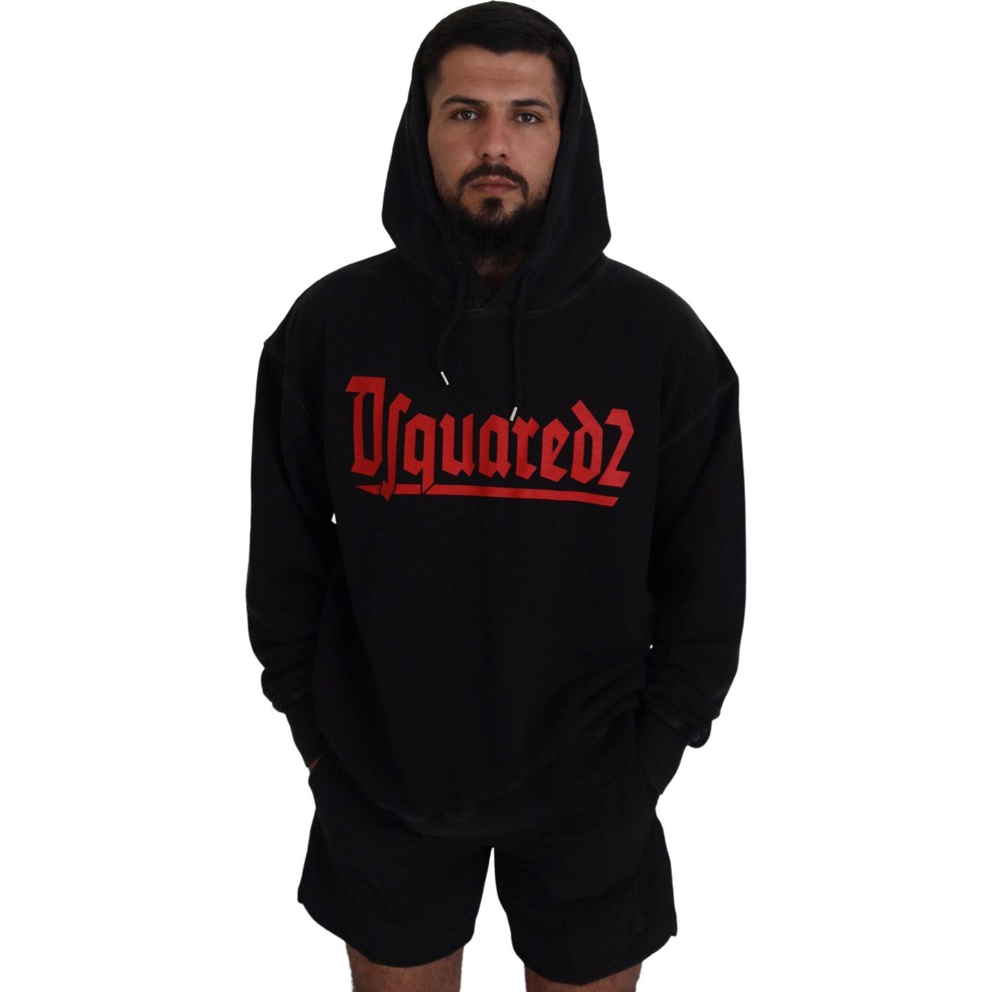 Dsquared² Black Cotton Hooded Printed Men Pullover Sweater 1728,67345645728,Black,Clothing,Dsquared²,Hoodies - Sweaters - Clothing,IT48 | M,Material: 100% Cotton,Men,Preowned / Defect,Sweaters - Clothing,Sweaters - Men - Clothing