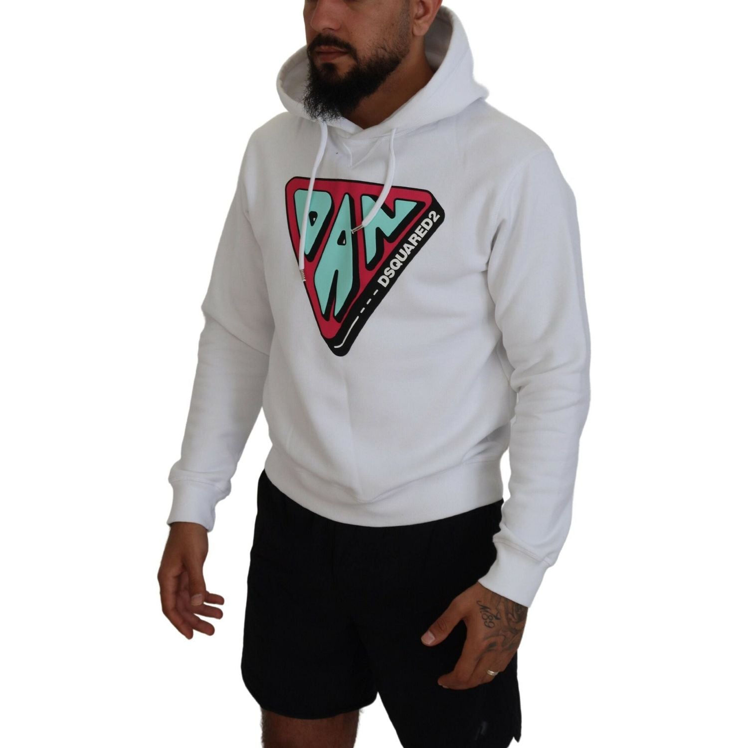 白色棉质连帽印花套头衫