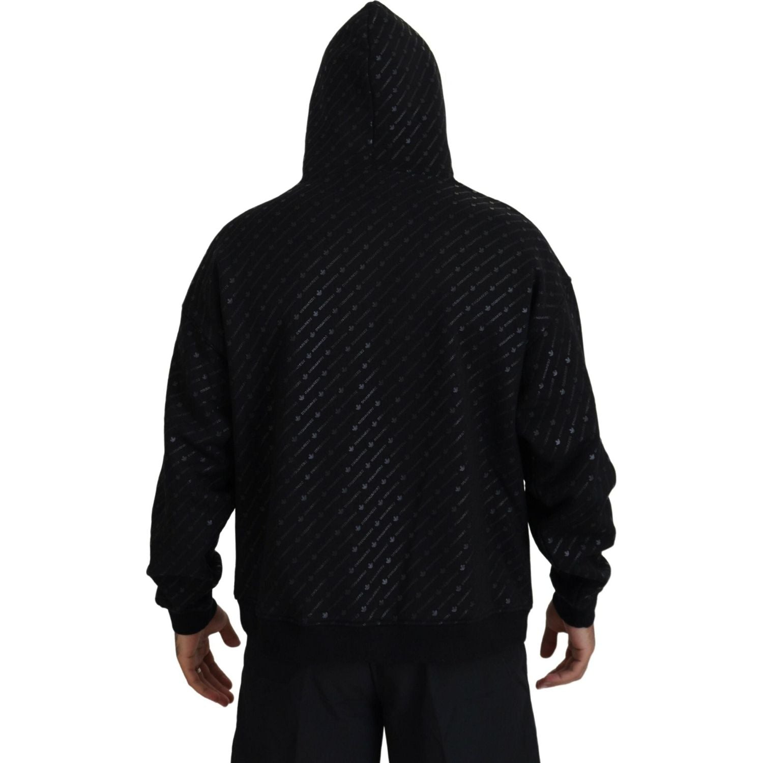 Dsquared² Black Cotton Hooded Printed Men Pullover Sweater