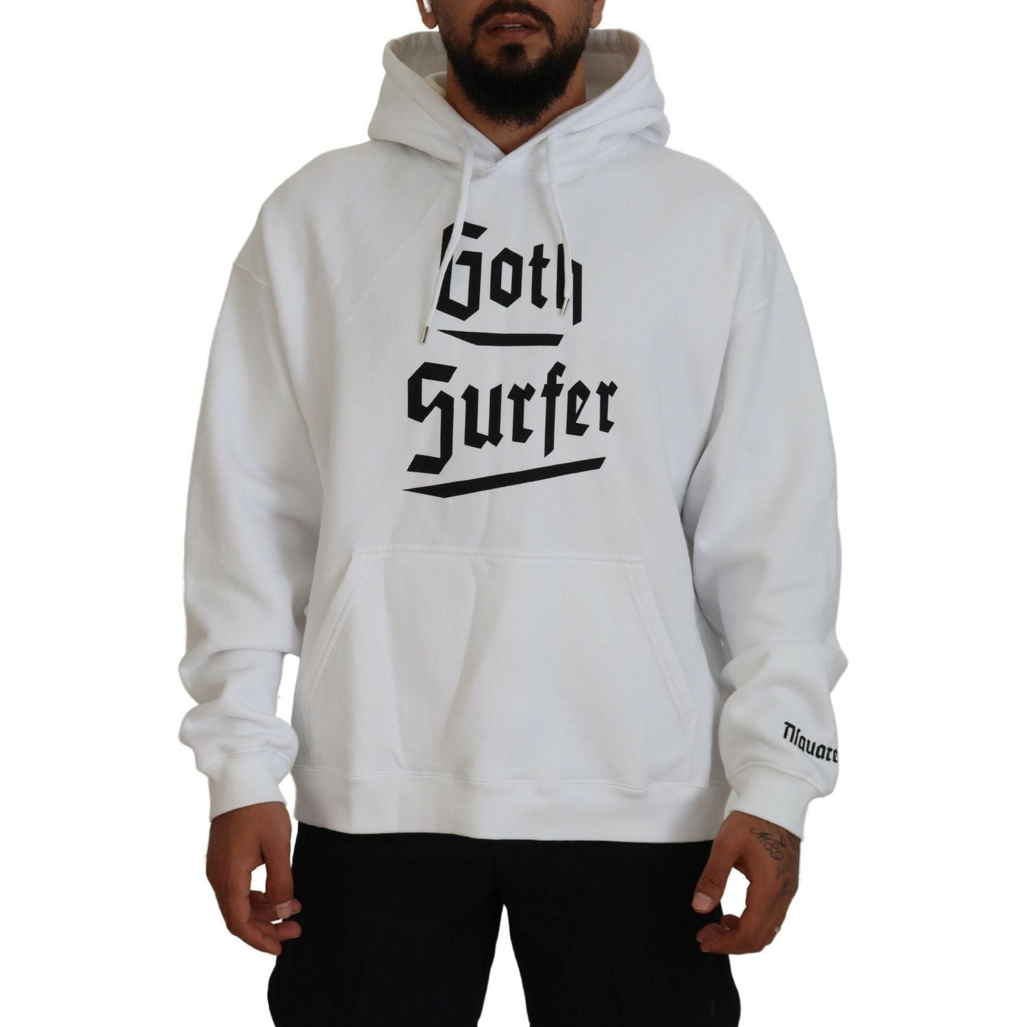 白色棉质连帽印花男式套头衫