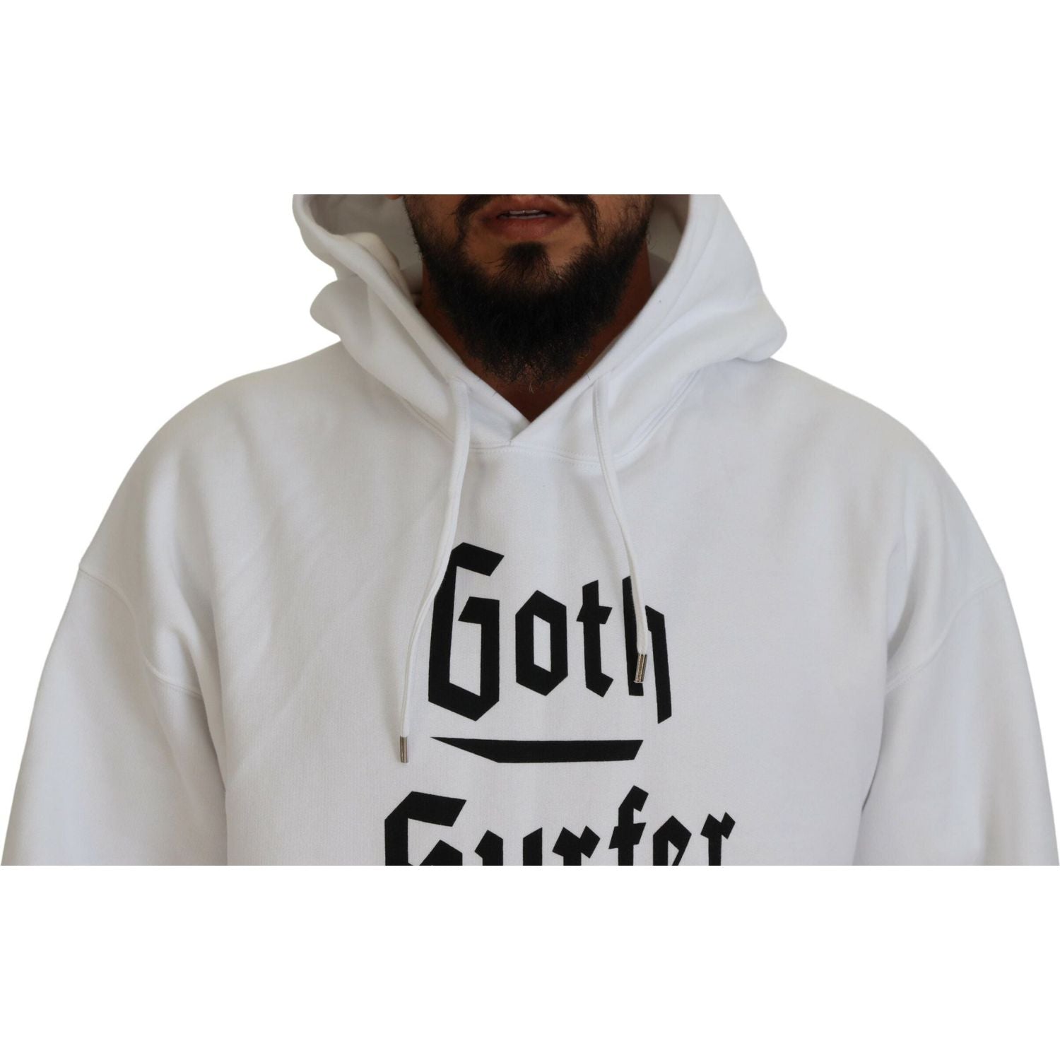 白色棉质连帽印花男式套头衫