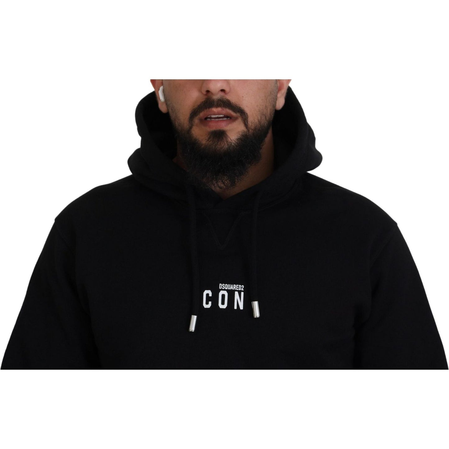 Dsquared² Black Cotton Hooded Printed Men Pullover Sweater Dsquared²