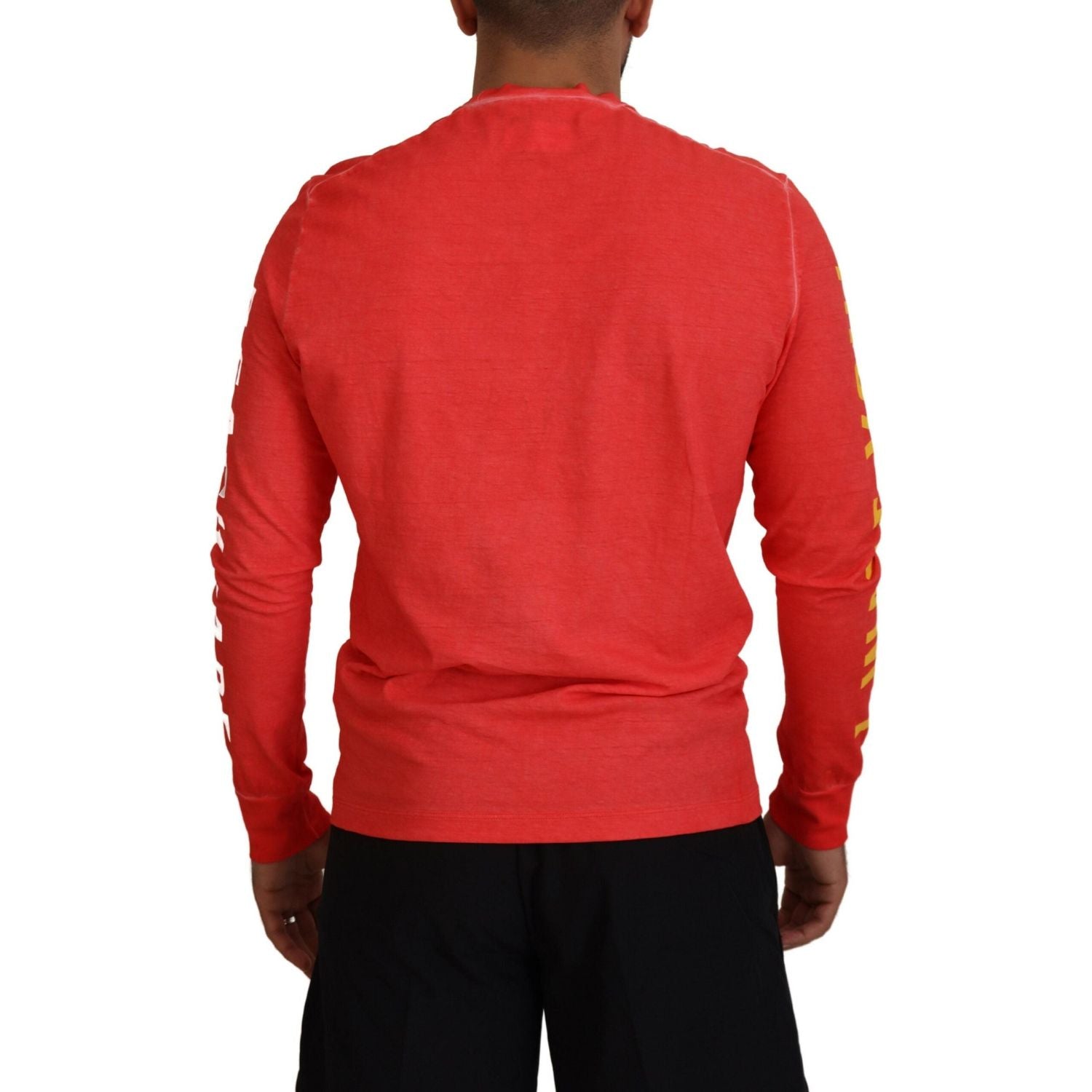 橙色彩色印花长袖上衣 T 恤