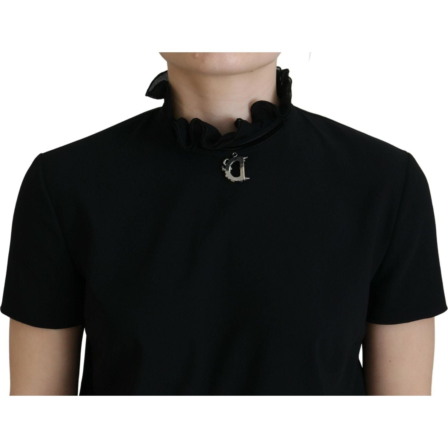 黑色涤纶短袖紧身迷你连衣裙