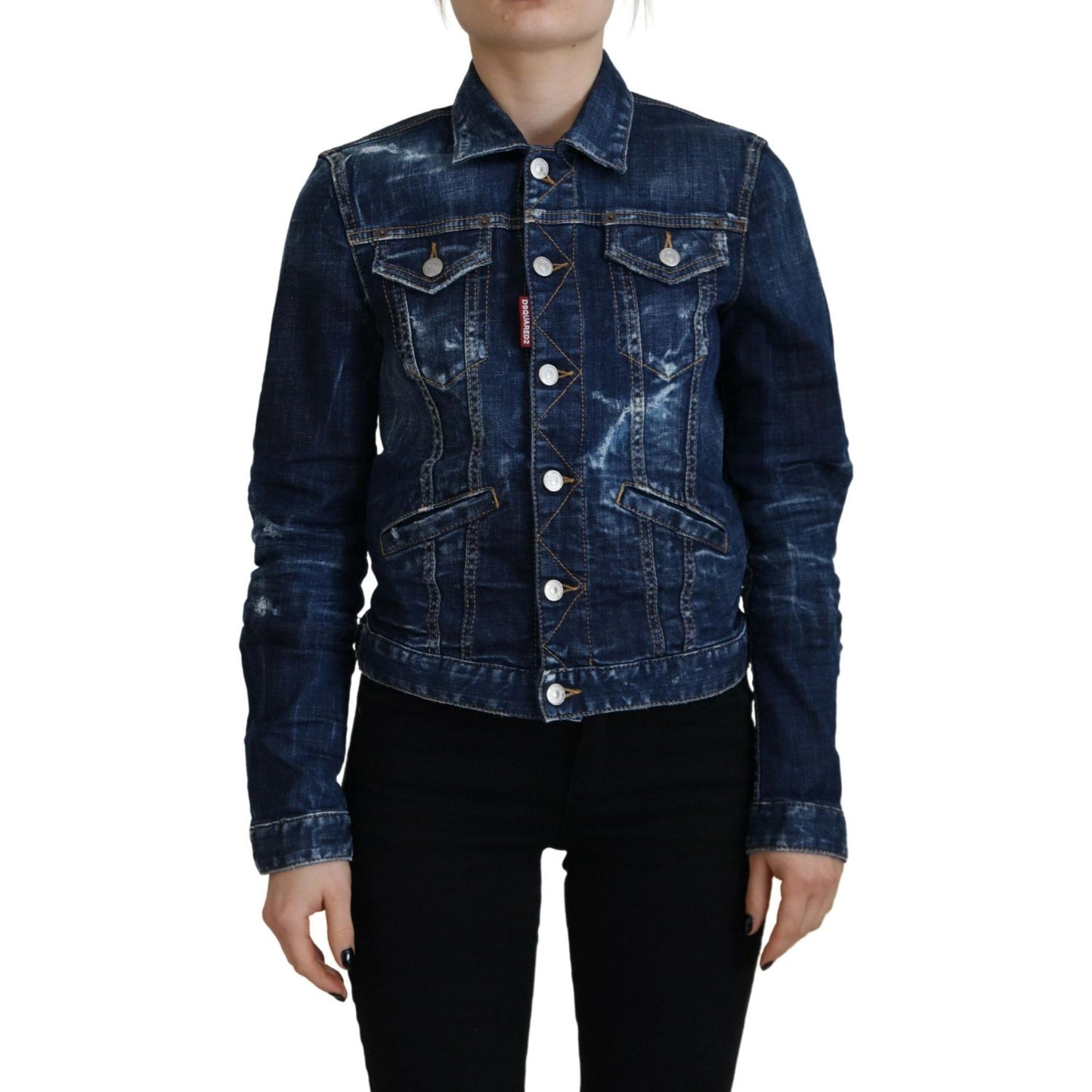 Dsquared² Blue Icon Printed Distressed Denim Jacket Dsquared²