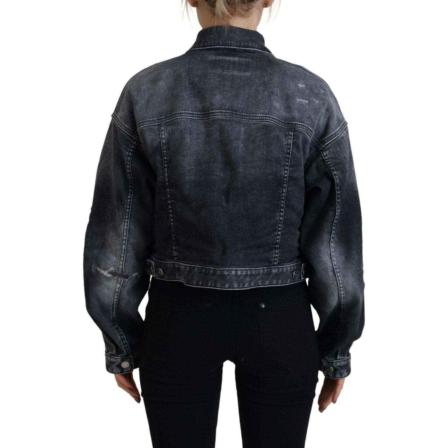 灰色水洗棉质短款牛仔夹克