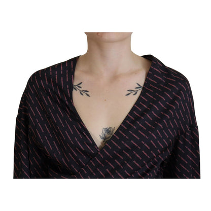 Dsquared² Black Polyester Cropped Logo Printed Blouse Top