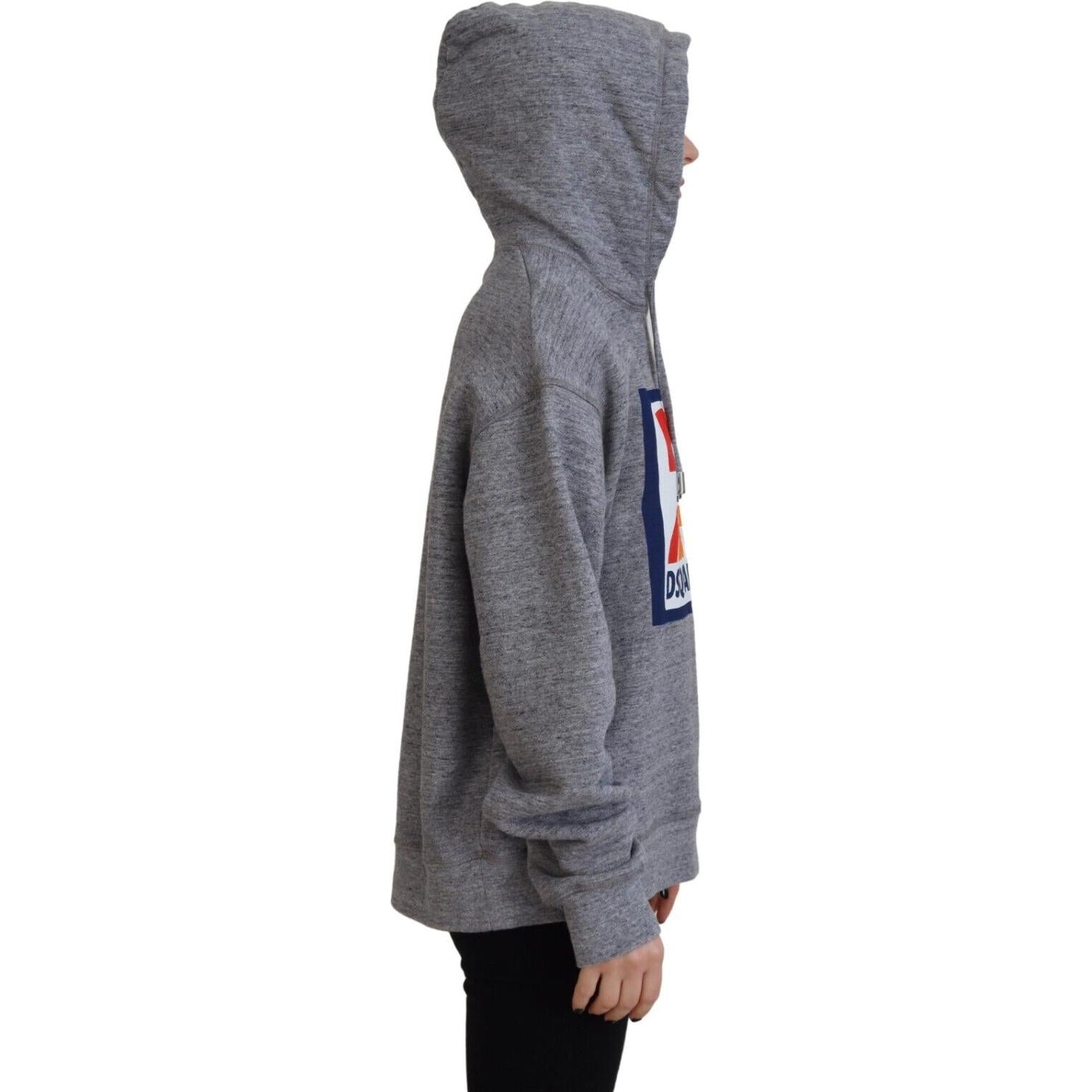 灰色徽标印花棉质连帽卫衣