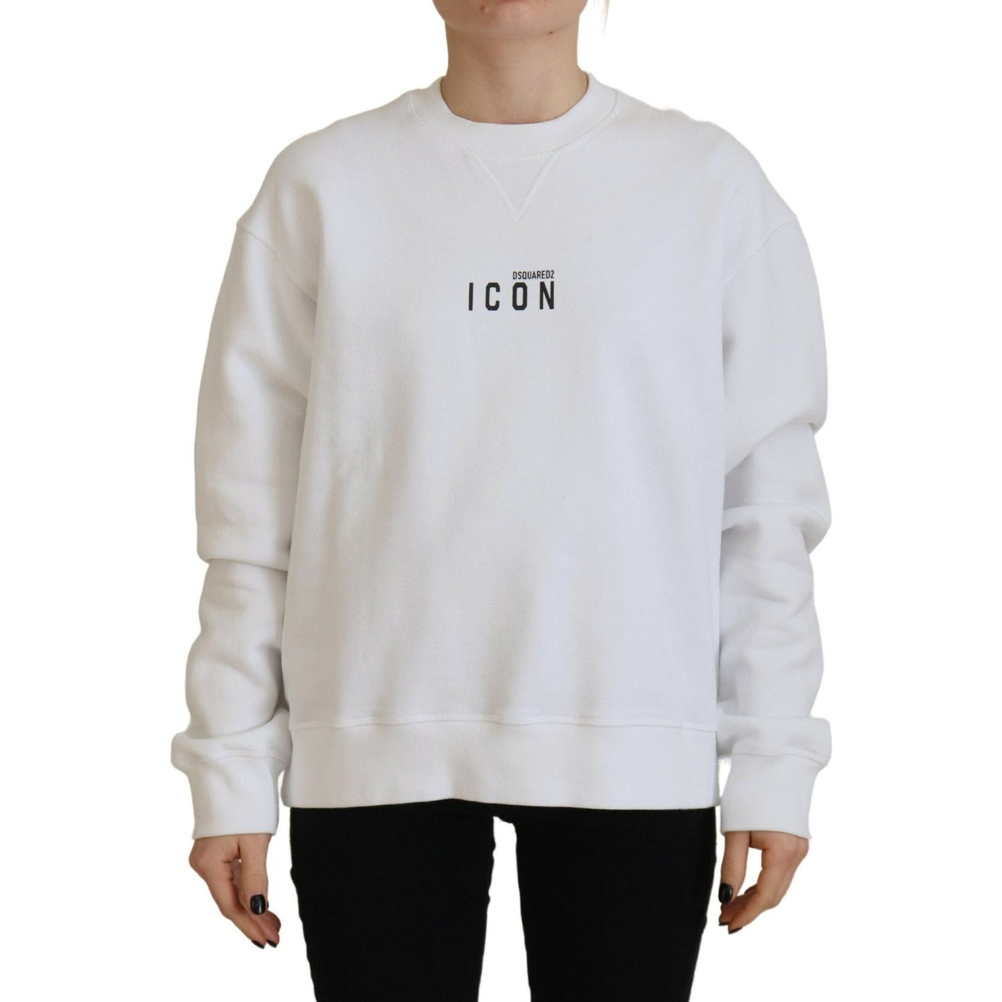 Dsquared² White Cotton Printed Long Sleeve Crew Neck Sweater