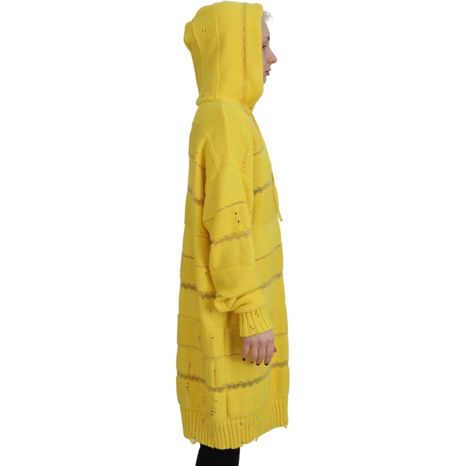 黄色棉质针织连帽套头衫