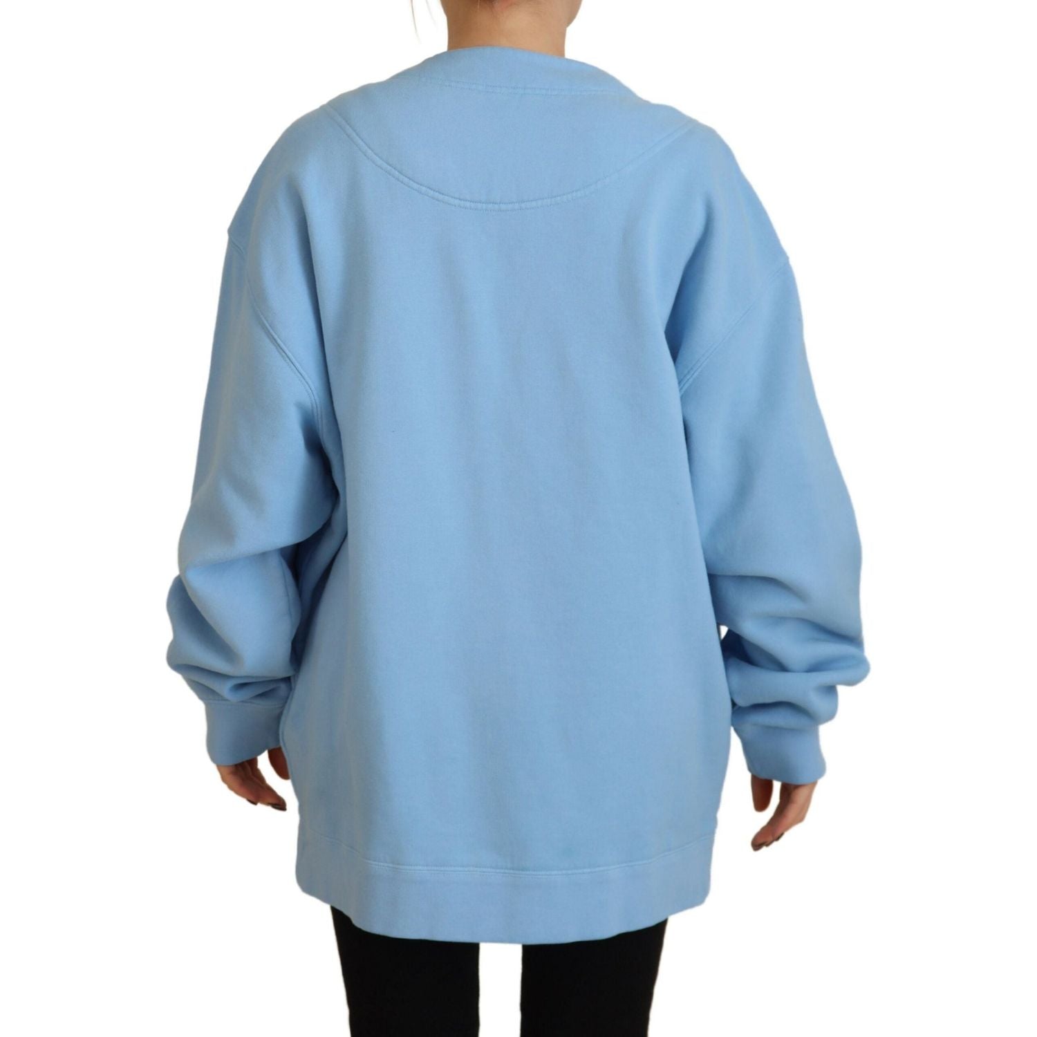 蓝色棉质针织纽扣开衫