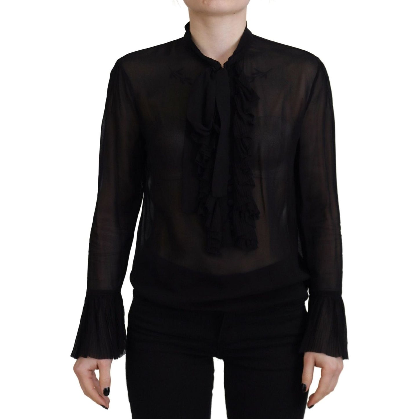 Dsquared² Black Viscose Long Sleeves See Through Blouse Top Dsquared²