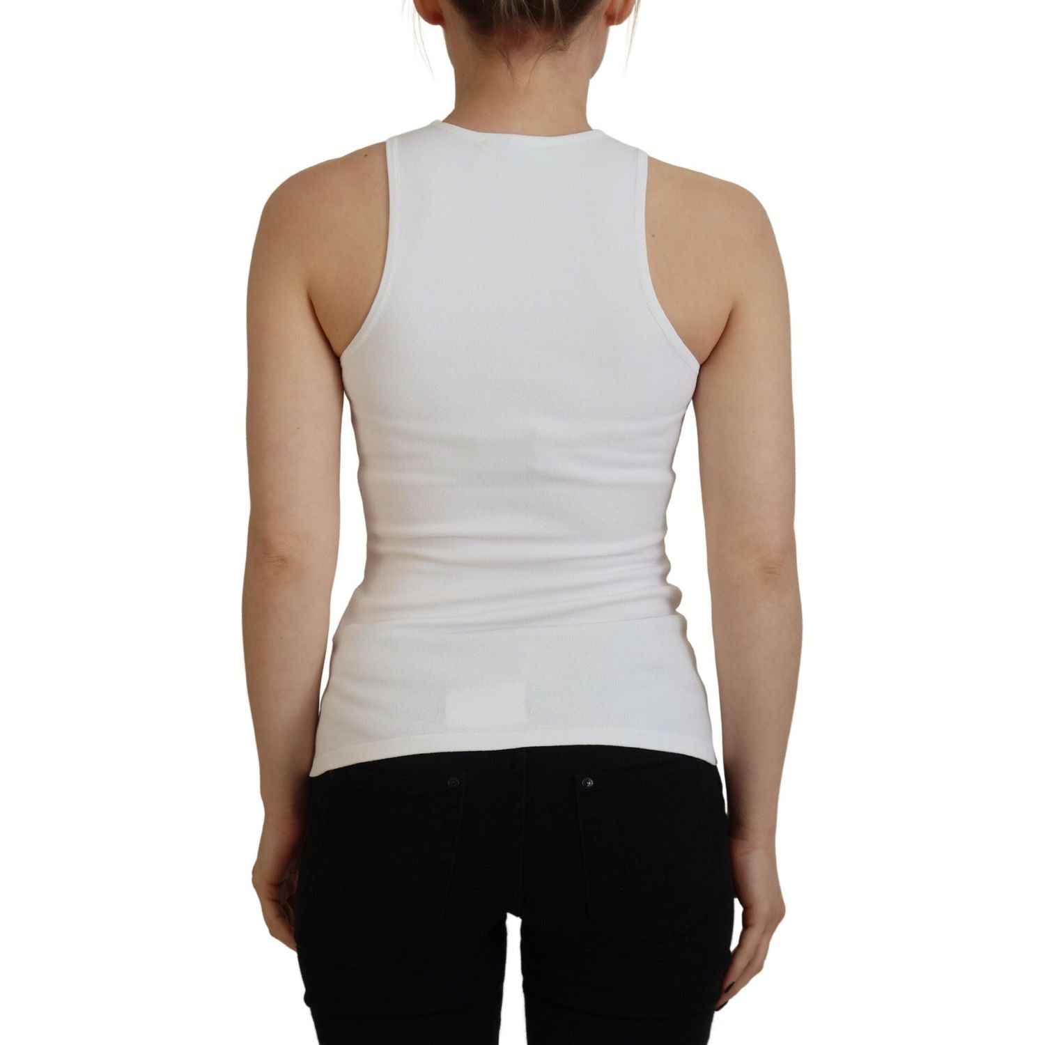 白色粘胶纤维无袖圆领背心 T 恤