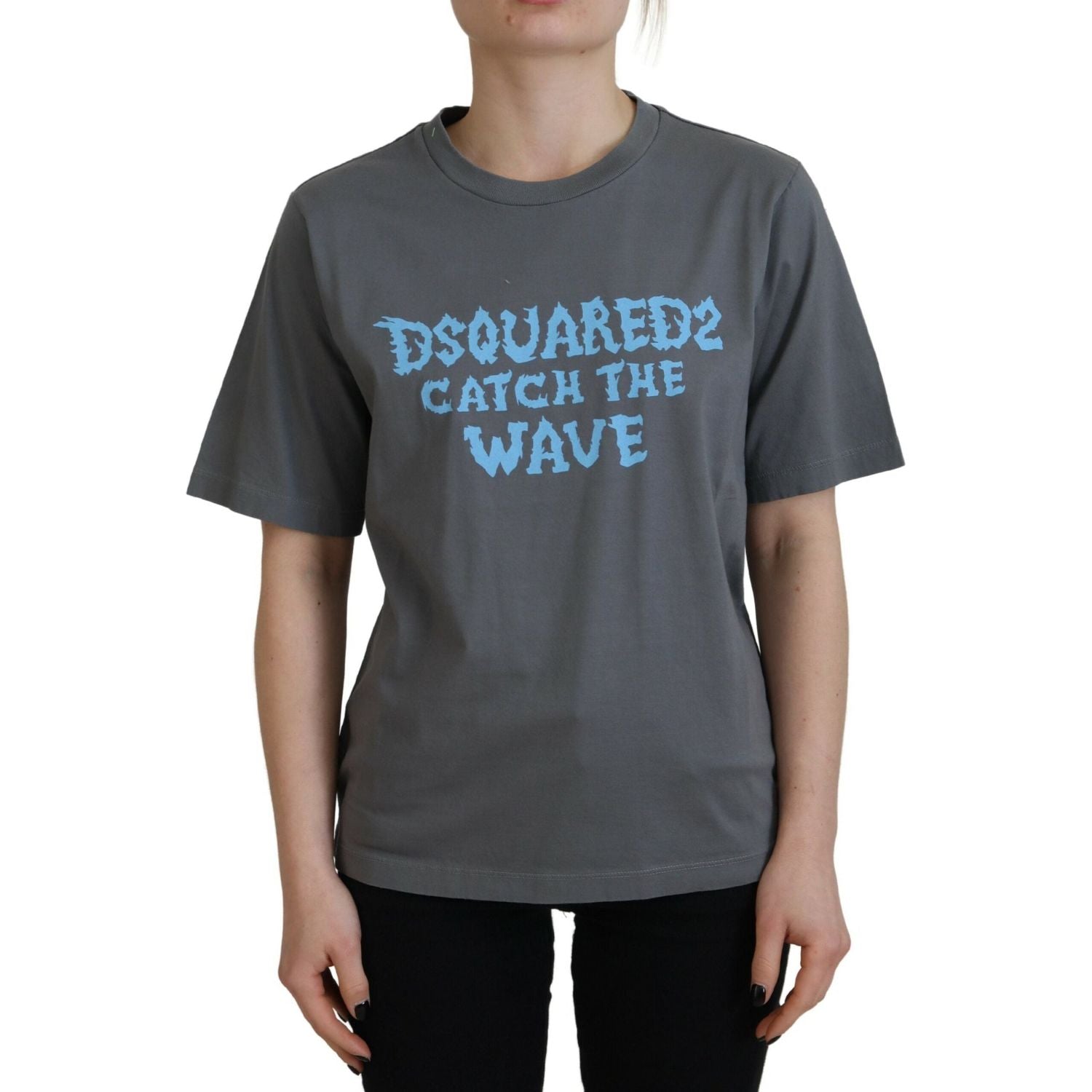 灰色徽标棉质圆领短袖 T 恤