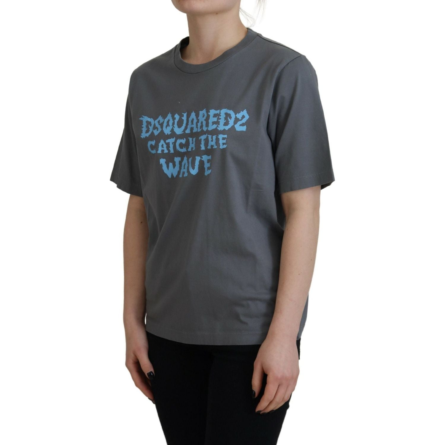 灰色徽标棉质圆领短袖 T 恤