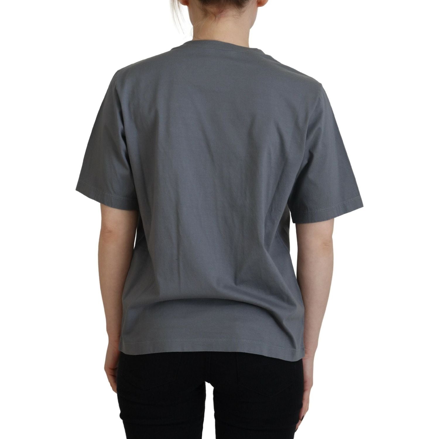 灰色徽标棉质圆领短袖 T 恤