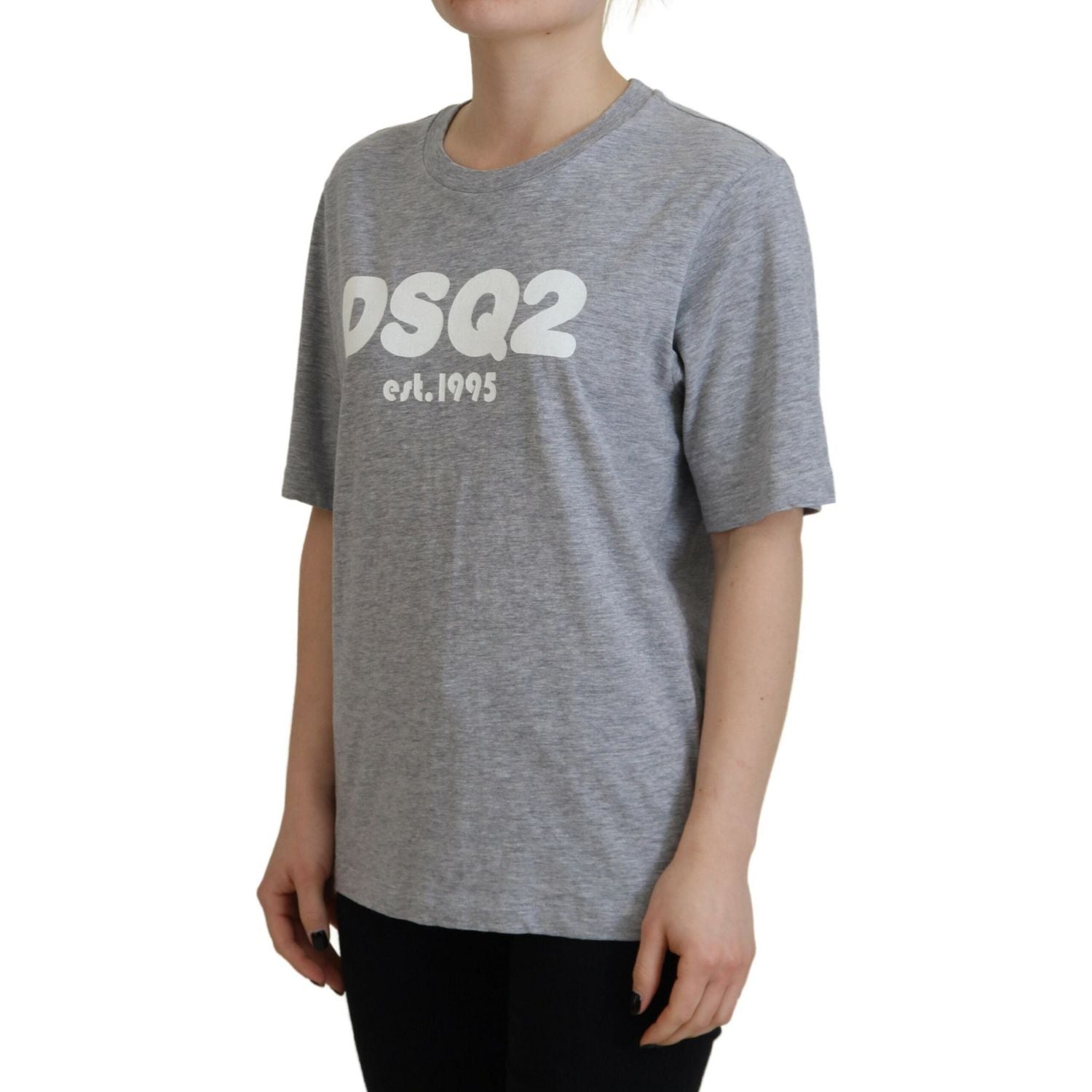 灰色徽标棉质圆领短袖 T 恤