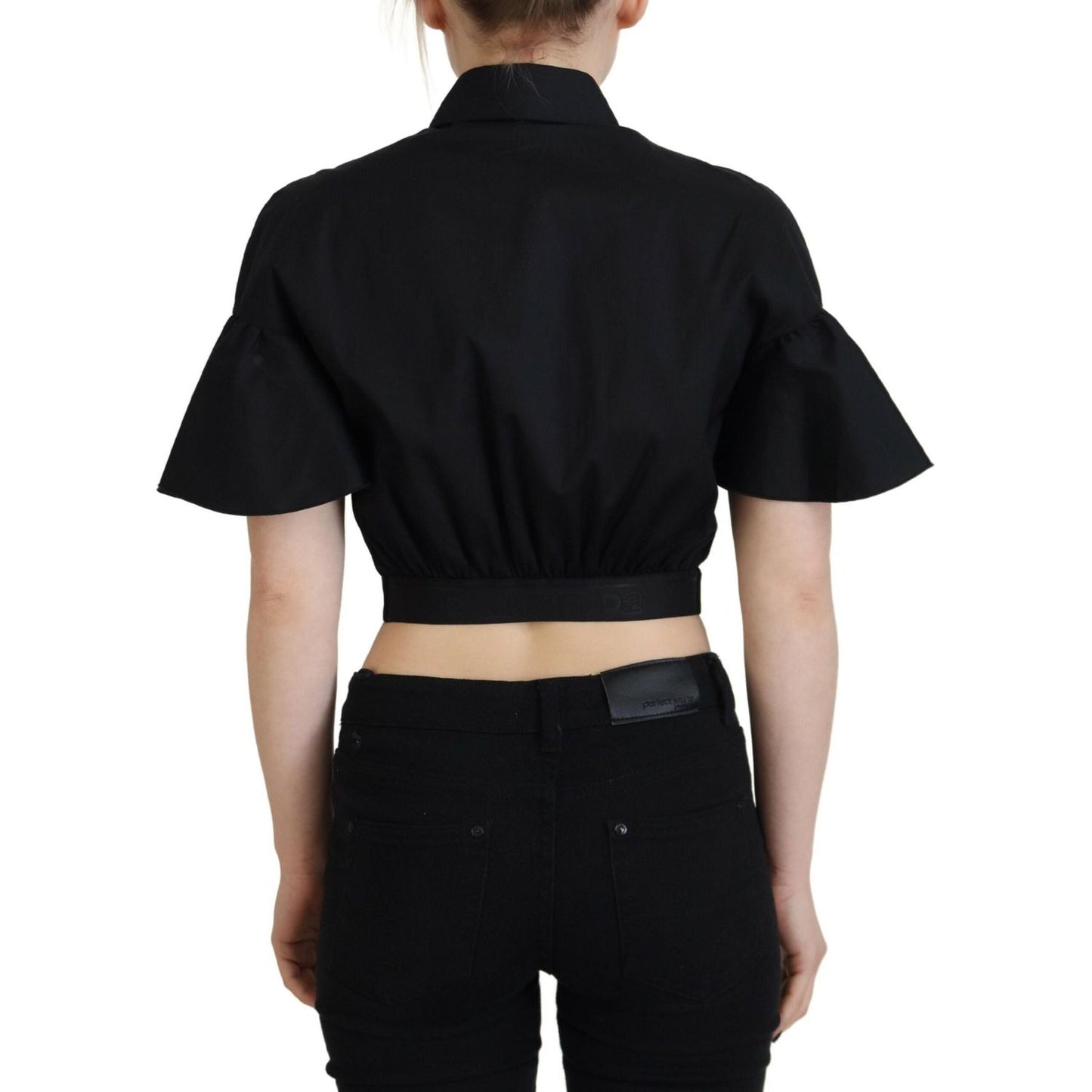 Dsquared² Black Collared Button Down Short Sleeve Cropped Top Dsquared²