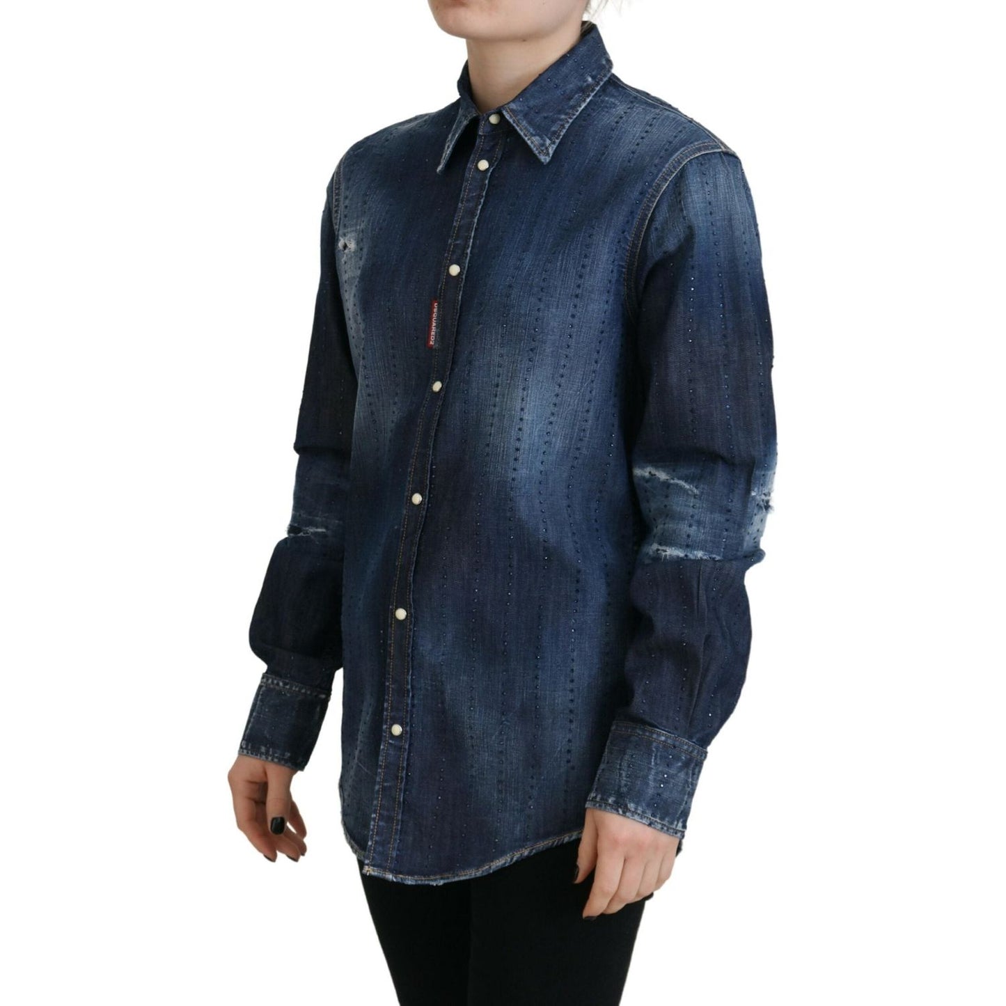 Dsquared² Blue Washed Cotton Button Down Collared Denim Top Dsquared²