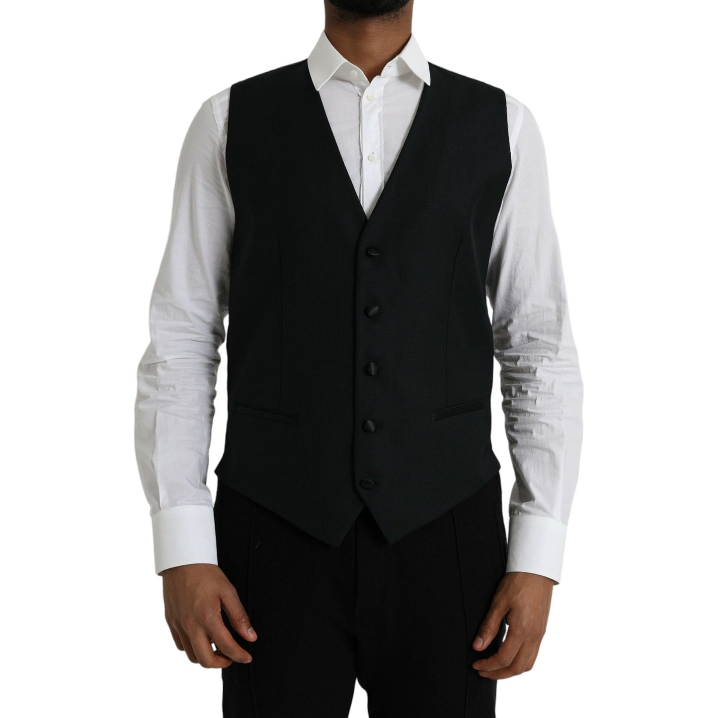 Dolce & Gabbana Black Wool Waistcoat Dress Formal Vest Dolce & Gabbana