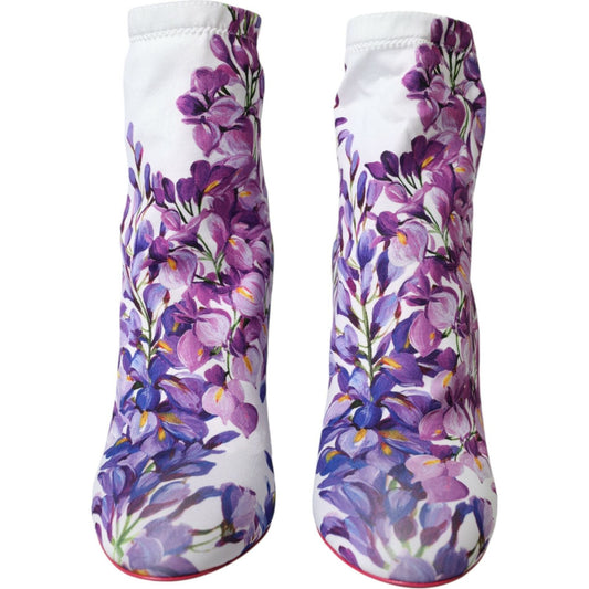 Dolce & Gabbana White Floral Jersey Stretch Boots Shoes Dolce & Gabbana