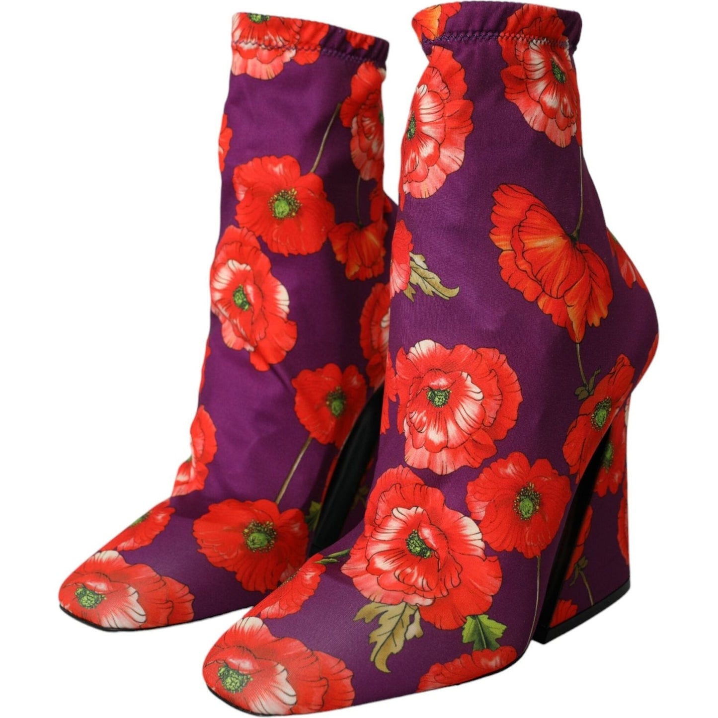 Dolce & Gabbana Purple Floral Jersey Stretch Boots Shoes Dolce & Gabbana