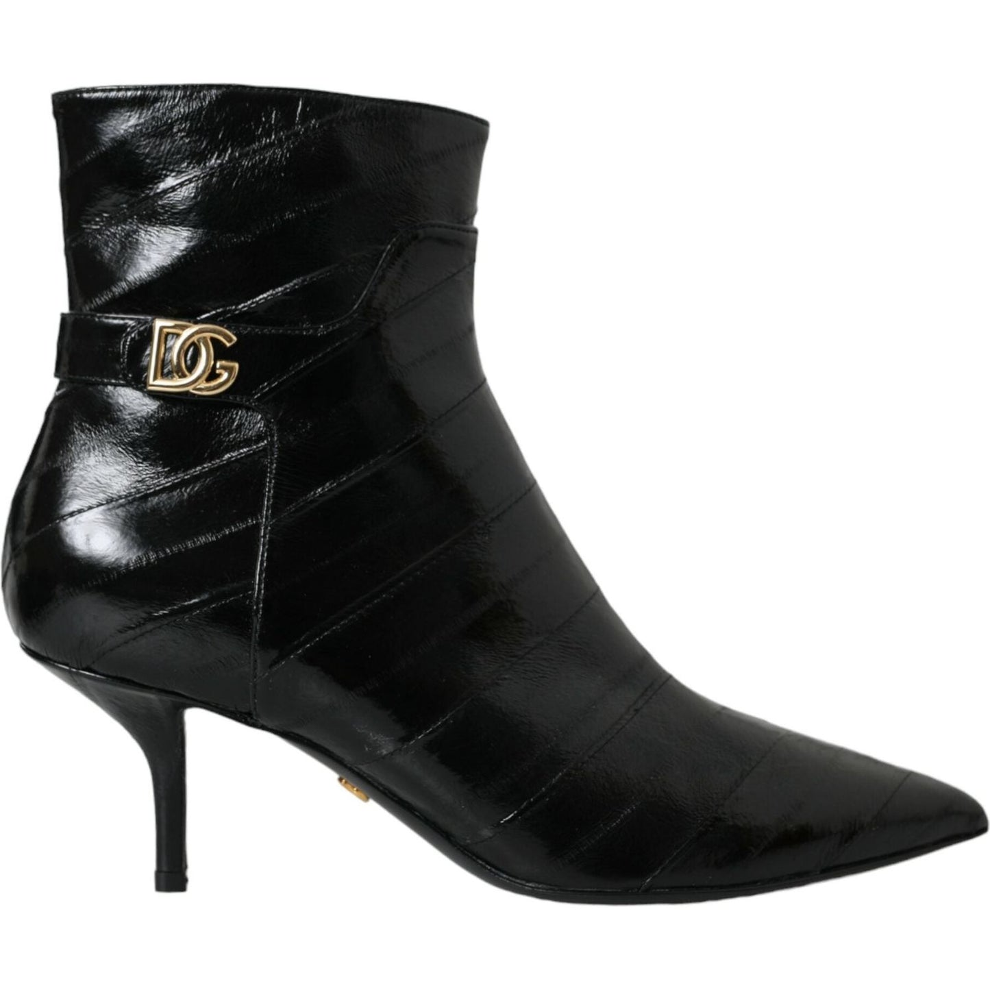 Dolce & Gabbana Black Eel Leather Logo Short Boots Shoes Dolce & Gabbana