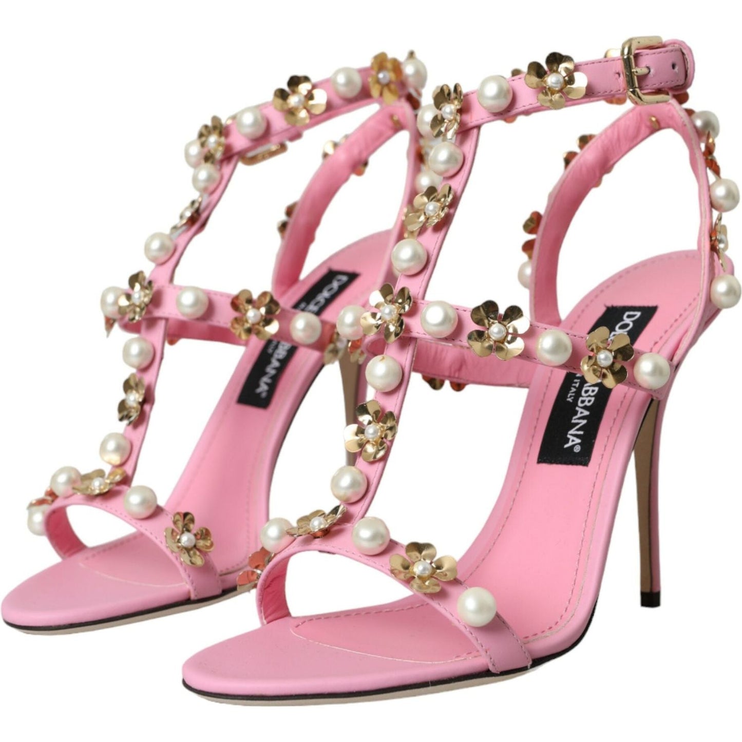 Dolce & Gabbana Pink Leather Embellished Heels Sandals Shoes Dolce & Gabbana