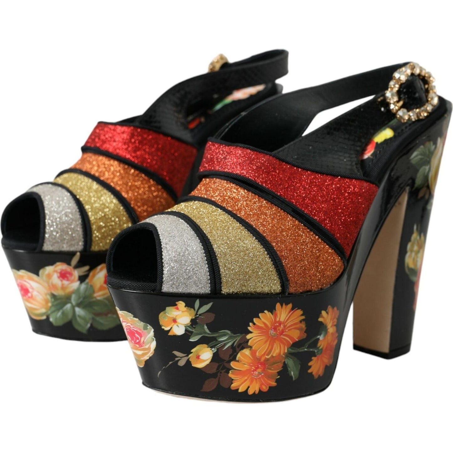 Dolce & Gabbana Multicolor Floral Crystal Platform Sandals Shoes Dolce & Gabbana