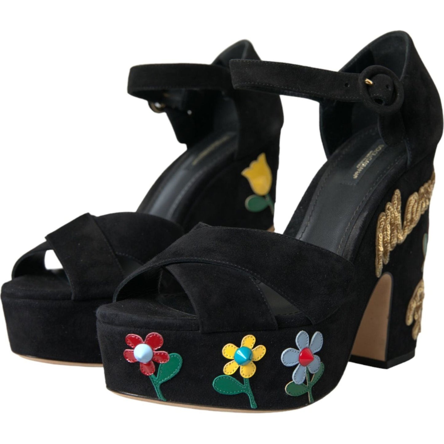 Dolce & Gabbana Black Suede Ankle Strap Heels Sandals Shoes Dolce & Gabbana