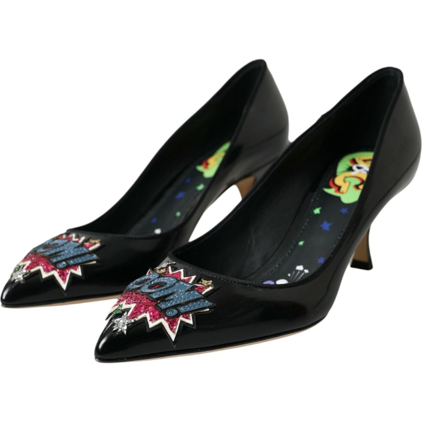 Dolce & Gabbana Black Leather BOOM Patch Heels Pumps Shoes Dolce & Gabbana