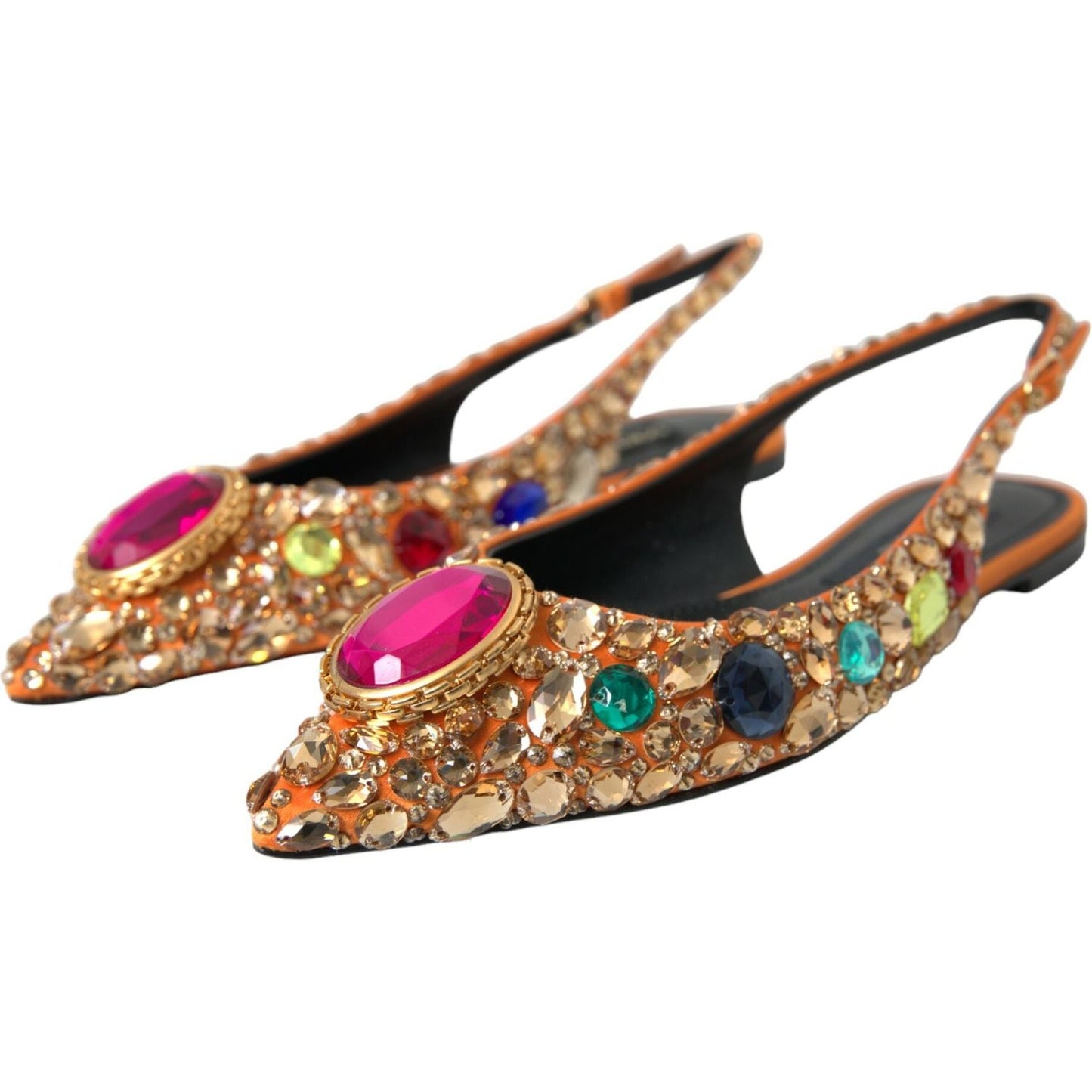 Dolce & Gabbana Orange Satin Crystals Flats Sandals Shoes Dolce & Gabbana