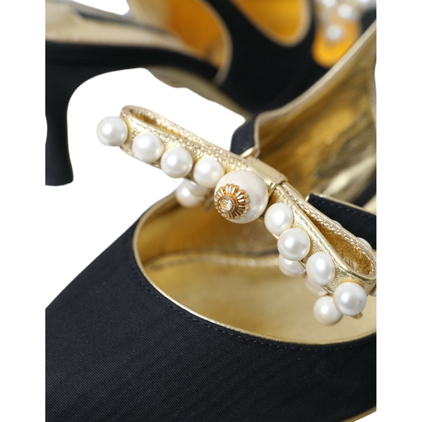 Dolce & Gabbana Black Leather Faux Pearls Slingbacks Shoes Dolce & Gabbana