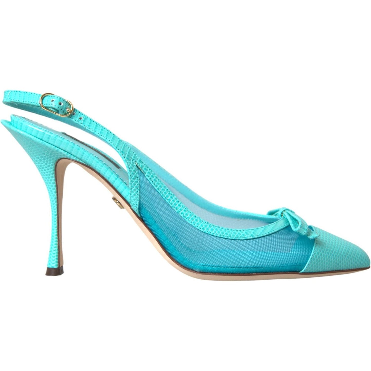 Dolce & Gabbana Blue Leather Mesh High Heels Slingback Shoes Dolce & Gabbana