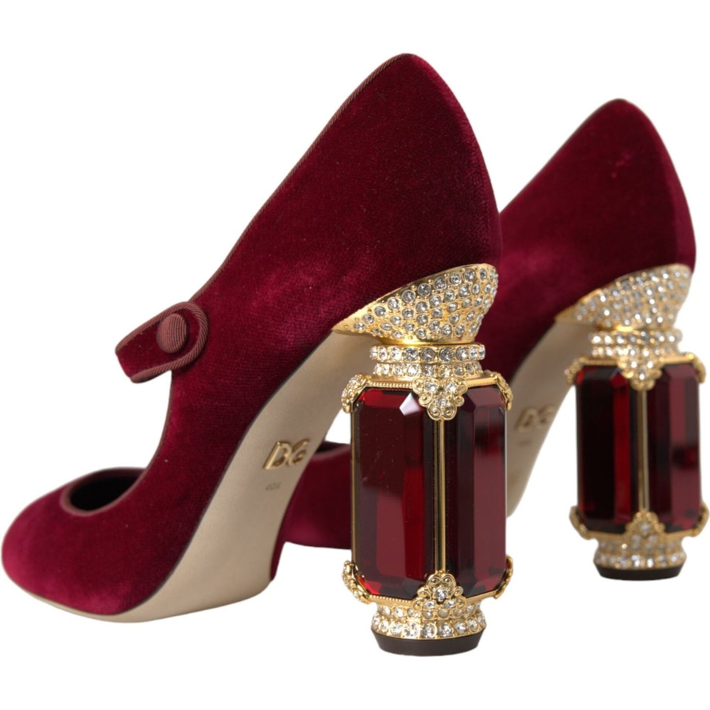 Dolce & Gabbana Red Velvet Gold Crystals Heels Mary Jane Shoes Dolce & Gabbana