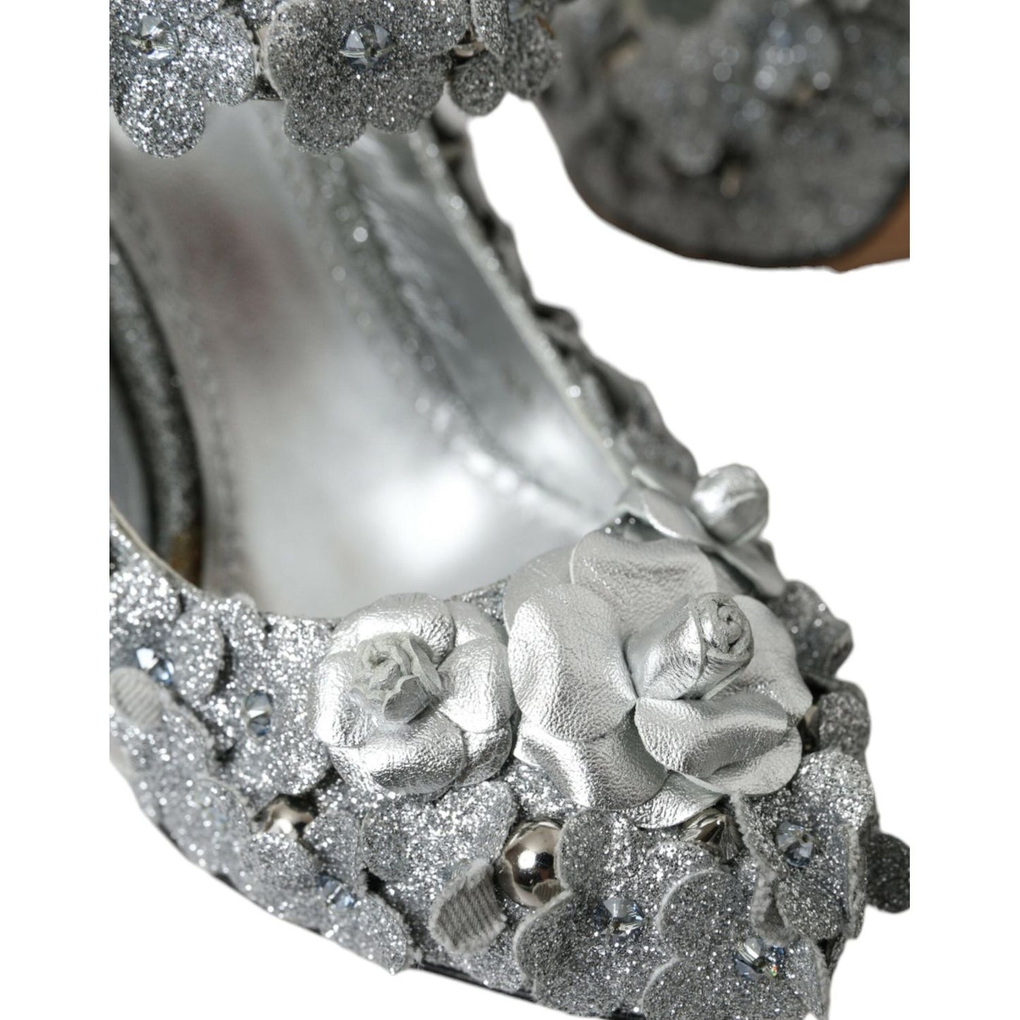 Dolce & Gabbana Silver Floral Crystal Mary Jane Pumps Shoes Dolce & Gabbana